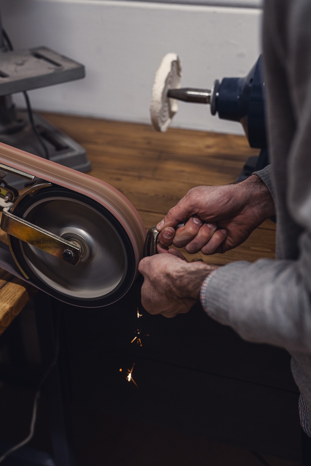 Adam at the grinding wheel